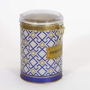 Kontensan Boîte ronde géométrique en fer blanc 1.1L avec fermoir en fil couvercle transparent conception de motif sans couture (fond rouge) Turquie - Product Image 1