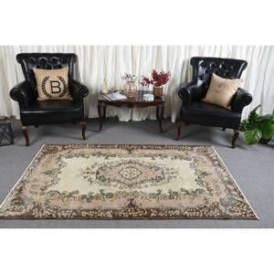 Tapis en Laine Turque Vintage Classique Beige Marron 3.9 X 6.7ft Tissage Plat Patchwork Motif Latex Support pour Décorations de Salon - Product Image 3