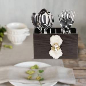 Porte-cuillères en bois brun rustique imprimé pour la cuisine à domicile, porte-cuillères en bois imprimé avec un design traditionnel à motifs imprimés - Product Image 2