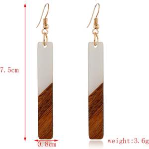 Ligero bohemio étnico africano occidental madera acrílico resina geométrica barra colgante pendientes madera Natural de moda - Product Image 3