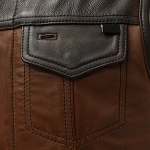 Gilet de motard de moto pour hommes marron et noir avec fermeture à glissière et fermeture à bouton à la mode bicolore respirant coupe-vent pour l'hiver - Product Image 4