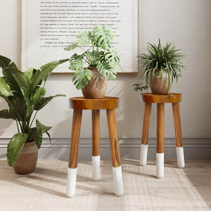 Taburete de teca teñido en inmersión redonda de lujo para baño, spa o decoración al aire libre, función de ahorro de espacio y almacenamiento para uso escolar o en la cocina - Product Image 2