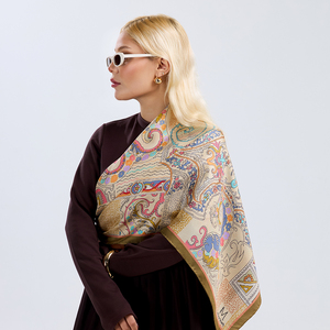 Vintage Paisley Ethnic Patchwork Print TwillScarf Premium Hand Rolled <b>Edge</b> Medium Length All Seasons Custom Print <b>Square</b> - Product Image 2