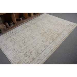 Auténtica alfombra turca Vintage 5,2 X 8.1ft hecho a mano Beige Patchwork diseño con lana Faux Rabbit Fur Latex Backing para adolescentes - Product Image 5