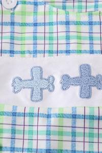 Mameluco Jonjon para bebé, personalizado, a cuadros azules, bordado de avión, algodón Spandex para niños pequeños, lavable, hecho en EE. UU., venta al por mayor - Product Image 4