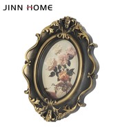 Cadre photo ovale en plastique de style baroque vintage - Cadre photo orné en or antique et noir pour affichage sur bureau