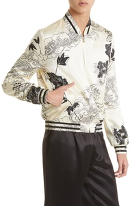 Veste de baseball en satin brodée personnalisée, fermeture éclair intégrale, avec garniture rayée en patchwork, bomber pour hommes - Product Image 4