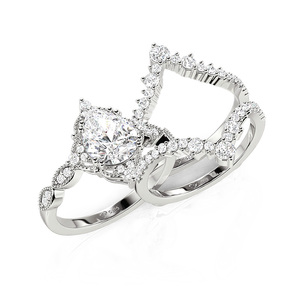 Jeulia Vintage Milgrain Pear Cut Halo <b>Crown</b> Wedding <b>Ring</b> Set - Product Image 3