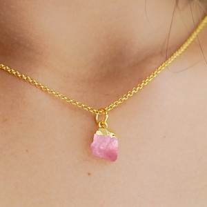 Collar con colgante de ópalo Rosa Natural, colgante galvanizado de oro de 8-10mm, Gargantilla de plata 925 chapada en oro, joyería de piedra de nacimiento - Product Image 5