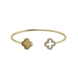 High Quality 925 Sterling Silver Gold Plated Adjustable DIY Resin Ashes Keepsake Cuff Bangle Four <b>Clover</b> CZ Stones Jewelry - Product Image 1