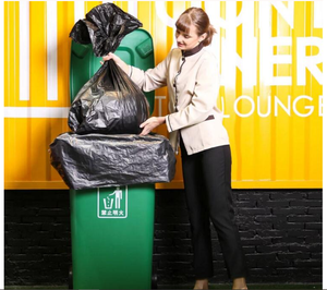 Offre Spéciale sacs poubelle de cuisine hauts et solides poignée de gilet à gousset latéral noir recyclable marque de récolte HDPE/LDPE AAB pour hôtel ménage - Product Image 5