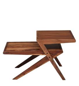 Table basse en bois moderne unique pour salon, bois de sheesham massif, finition naturelle, réglable - Product Image 3