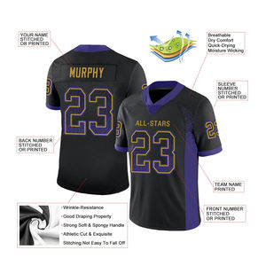 เสื้อฟุตบอลอเมริกันเสื้อ100% สีดำทำจากโพลีเอสเตอร์เสื้ออเมริกันฟุตบอลแบบสั่งทำชื่อและจำนวนทีม - Product Image 4