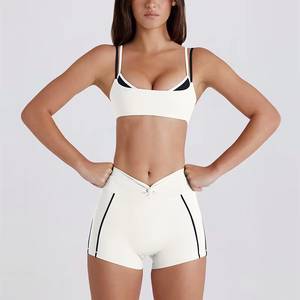 Ensembles de vêtements de sport et de yoga sur mesure en gros pour femmes, soutien-gorge de sport à dos croisé, shorts, effet push-up, taille élastique, 2 pièces - Product Image 3