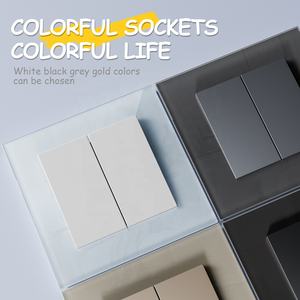 Interruptor de Luz de Pared Empotrado de 2 Módulos y 1 Ví<span class=keywords><strong>a</strong></span>, Diseño Elegante, Cristal Brillante, Estándar Europeo 86*86, Color Blanco, Negro, Gris y Dorado - Product Image 4