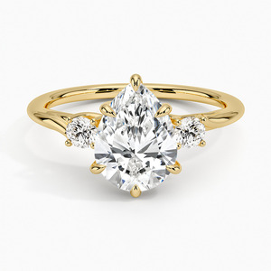 Estética corte de pera VVS Lab Grown Diamond 14K oro sólido fino tres piedras anillo de compromiso joyería de moda a precio de fabricante - Product Image 1