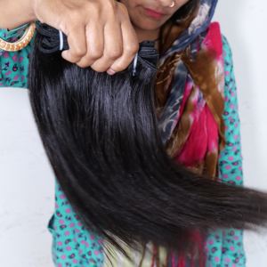 100% cabello humano de templo indio Virgen sin procesar, cutícula alineada, estilos de ondas de agua rectas, máquina de Color negro, doble trama cruda - Product Image 3