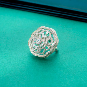 Dernière conception de marché Bague de doigt réglable classique Bagues à la mode en plaqué rhodium 2 tons - Product Image 2