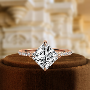 Anillo de Compromiso con Diamante Cultivado en Laboratorio con Corte Princesa de 1 Quilate, Certificado por IGI, con Halo Oculto, Anillo de Bodas de Oro Amarillo de 14k para Regalo de Aniversario - Product Image 3