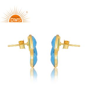 Venta caliente 925 Plata de Ley 18K Flash Chapado en oro Turquesa Matrix Gemstone Stud Pendiente Demi Fine Jewelry Fabricante - Product Image 4