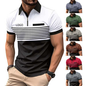 Polo personalizado de alta calidad con solapa y cremallera, camiseta de negocios, camiseta ajustada a rayas de manga corta para hombre, camiseta Polo de trabajo en equipo de Golf - Product Image 4