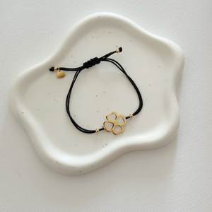 Adjustable Bohemian Black Cord <b>Bracelet</b> with Four-Leaf Clover <b>Charm</b> Beaded Stainless Steel Jewelry featuring Pearl Main Stone - Product Image 5