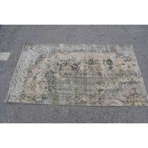 Alfombra de lana turca Vintage de 3,1x5,5 pies, verde y Beige, respaldo de látex con patrón rectangular de área grande clásica para pasillo, Alfombra de habitación modelo - Product Image 3