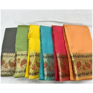 Saree de créateur indien à l'aspect traditionnel en soie organza avec bordure de travail tissée avec pièce de chemisier