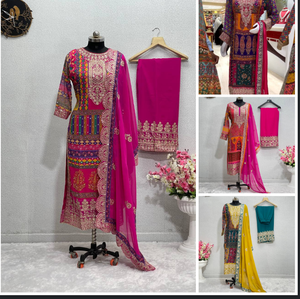 Costume salwar élégant de couleur maltée en impression numérique et travail manuel de la pierre avec tissu georgette pour les femmes pakistanaises indiennes - Product Image 5