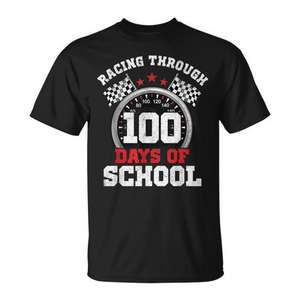 T-shirt Racing Through 100 Days Of School, design de voiture de course pour enfants, célébration du 100e jour - Product Image 1