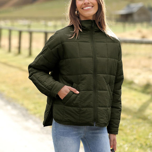 Chaqueta Acolchada para Mujer, Cuello Alto, Abrigo de Invierno Cálido, Prenda Exterior Acolchada y Elegante, Chaqueta Verde Oliva con Puños con Botones - Product Image 4