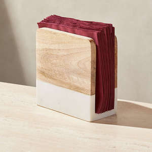 Mesa de comedor de papel tisú de cocina casera hecha a mano, servilletero de madera de acacia y mango decorativo - Product Image 1