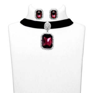 Jeweljunk Conjuntos de joyería de moda-Collar de Gargantilla plateado de piedra púrpura 1108702A - Product Image 1