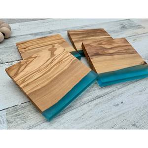 Olive Wood <b>and</b> Blue Epoxy <b>Coasters</b> <b>Set</b> of Hot Selling 2024 <b>Placemats</b> Slate <b>Coasters</b> Epoxy Drink <b>Coasters</b> - Product Image 4