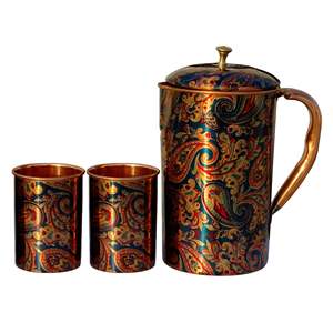Carafe en cuivre pur à motif imprimé avec ensemble de verres – Vaisselle élégante pour la promotion - Product Image 2