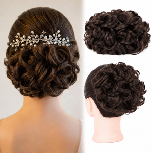 <span class=keywords><strong>Chignon</strong></span> bouclé synthétique désordonné avec cordon de serrage réglable noir naturel pour femmes - Product Image 1