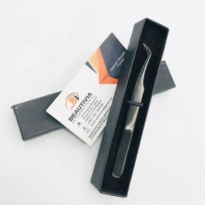 Pince à épiler professionnelle en acier inoxydable avec logo personnalisé, accessoire d'extension de cils en fibre plasma noire, beauté pointue - Product Image 4