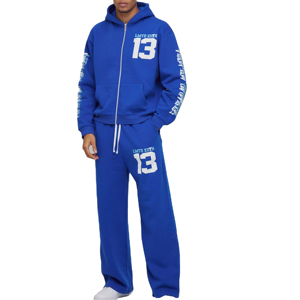 Survêtements de couleur bleue à fermeture éclair avec fermeture éclair Survêtements les plus tendances personnalisés en gros Survêtements à glissière complète pour hommes - Product Image 1