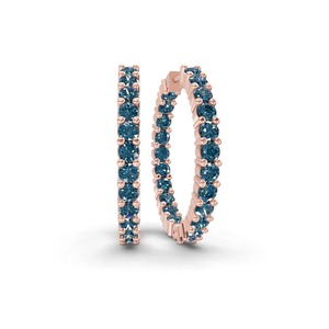 Pendientes de Aro con Diamantes Cultivados en Laboratorio, Color Azul Real Tono Zafiro, 1 Ct Tw, Claridad VS, 44 Diamantes, Oro Sólido de 14K, Intensidad de Color Cielo Profundo - Product Image 2