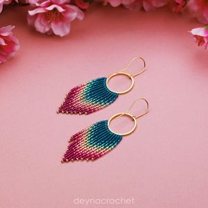 MS Handicraft Boho Glass <b>Bead</b> Earrings with <b>Turquoise</b> Design and Cascading Fringe Unique Jewelry Gift - Product Image 5