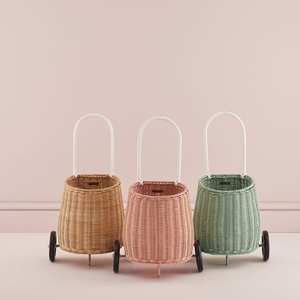 Wholesale Handwoven Eco Friendly Rattan Laundry <b>Luggage</b> pink Sets 3 Pieces of <b>Wheeled</b> Trolley Strap Bag and Basket - Product Image 6