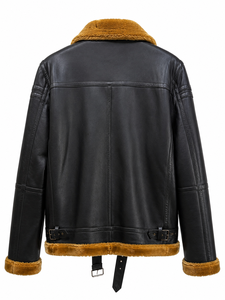 Chaqueta Bomber de Piel de Oveja para Hombre, Forrada de Sherpa, con Cuello Alto y Cremallera, Protección Anti-UV, Impermeable, Largo Regular, Ropa de Invierno - Product Image 2