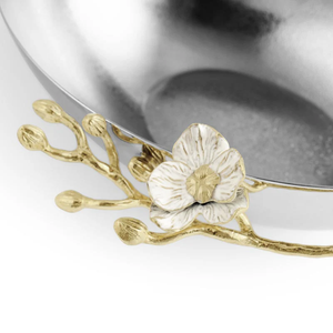 Centro de mesa de metal plateado con Rama Dorada y detalles florales - Product Image 6