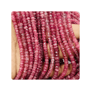 Perles rondes facettées en tourmaline rose naturelle, brin de 14 pouces, perles de pierres semi-précieuses de qualité, 4-4,5 mm environ. - Product Image 2