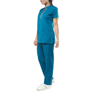 High Quality Short Sleeve Unisex Hospital <b>Scrub</b> Uniform Sets Durable 100% Cotton Canvas Stretch <b>Scrubs</b> with Needle Detection - Product Image 2