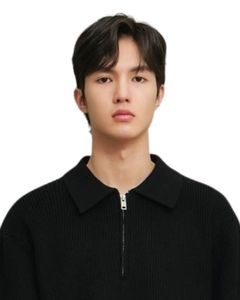<b>Men</b> Black Polo Collar Half Zipper Winter Sweater Soft Warm Knit Pullover Stylish Casual Long Sleeve Comfortable Fashion Wear - Product Image 4