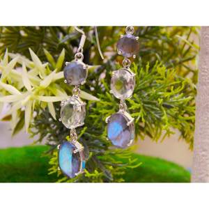 ต่างหูเงิน925เรียบง่ายพร้อมลาบราดอไรต์ธรรมชาติและต่างหูพลอยอเมทิสต์สีเขียวของขวัญสำหรับเธอ - Product Image 5