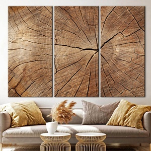 Tableau imprimé sur toile : Décoration murale tendance motif anneaux d'arbre, Art abstrait nature, 3P : Prêt à accrocher - Product Image 1