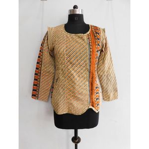 High Quality Winter Breathable Quilted Short Vintage Cotton <b>Kantha</b> <b>Jacket</b> Indian Women Hand-Block Floral Printed Casual Pocket - Product Image 1
