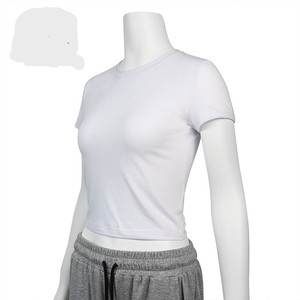 Camiseta OEM con logotipo personalizado para niña, Camiseta ajustada de algodón liso de verano, Camiseta corta recortada para mujer - Product Image 2